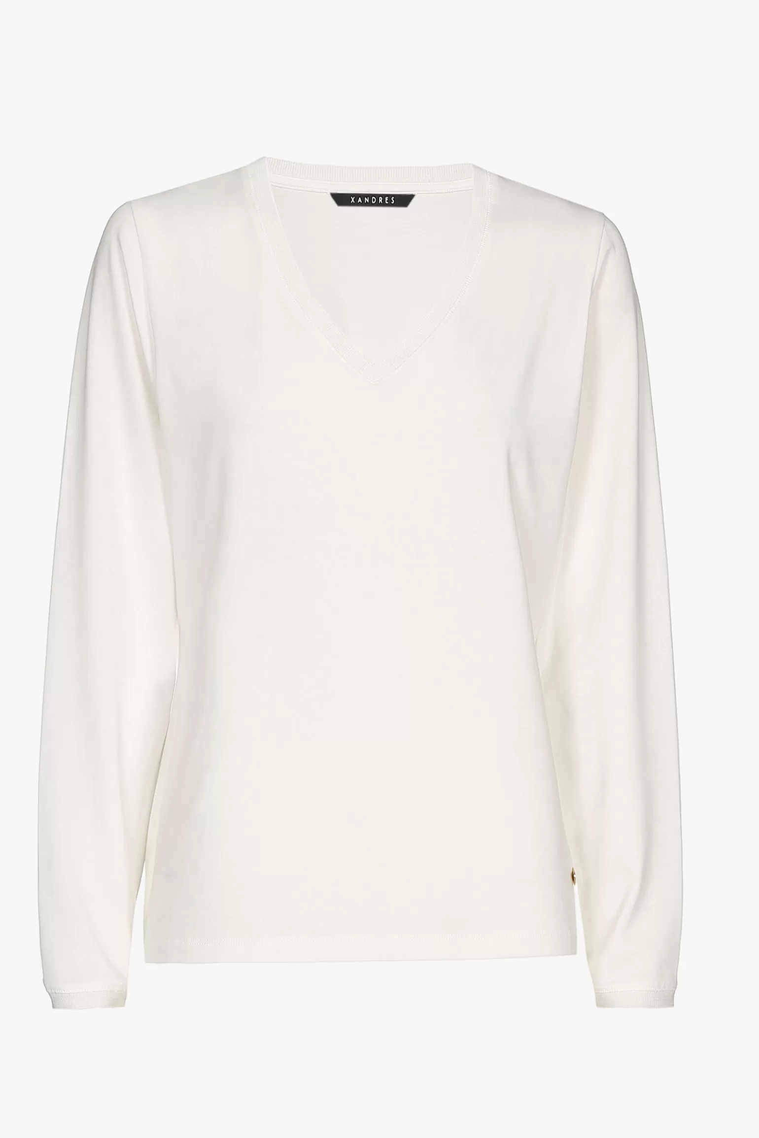 Ecru T-shirt met V-hals en lange mouwen-Xandres Hot