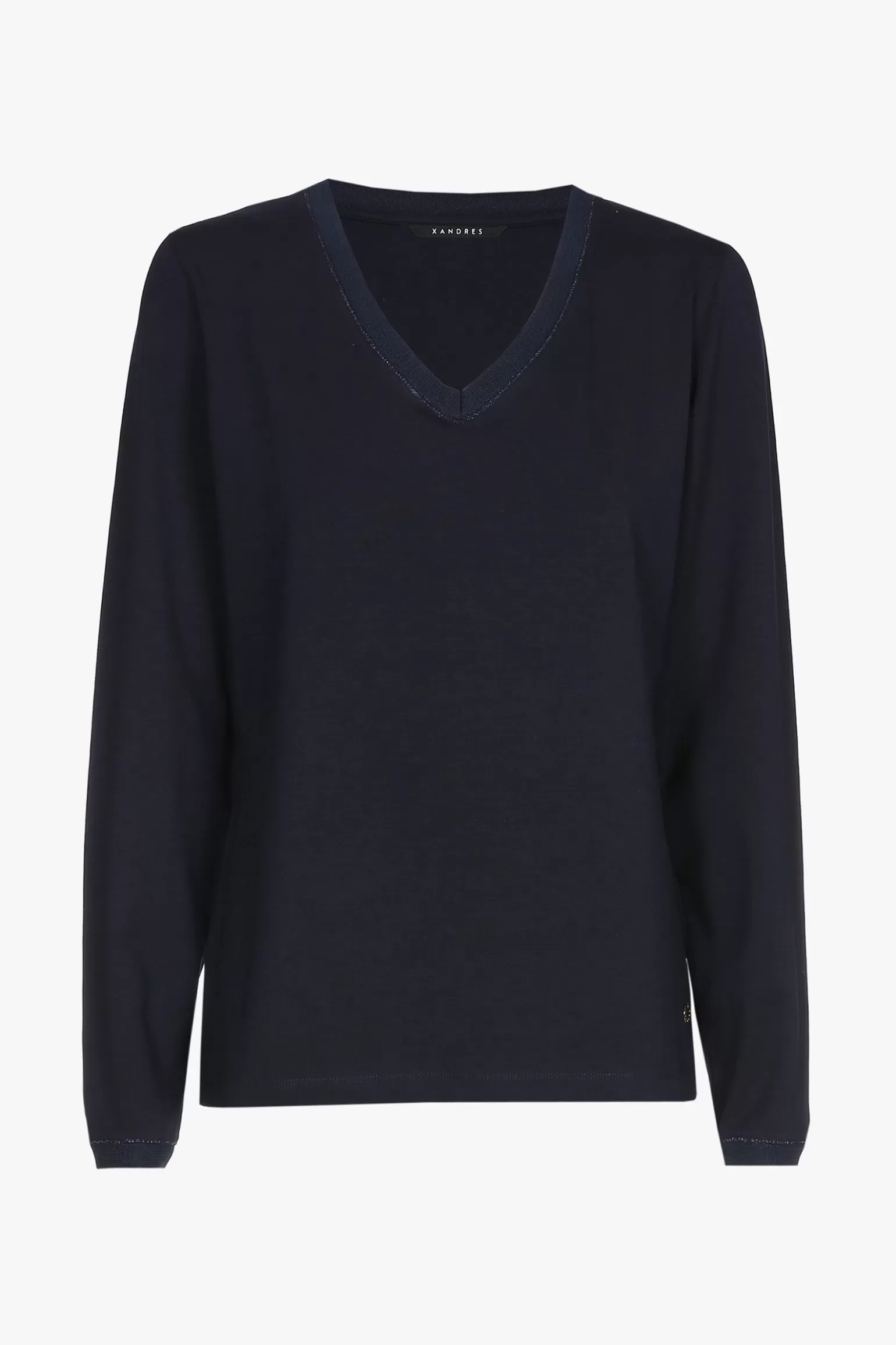 blauw T-shirt met V-hals en lange mouwen-Xandres Best