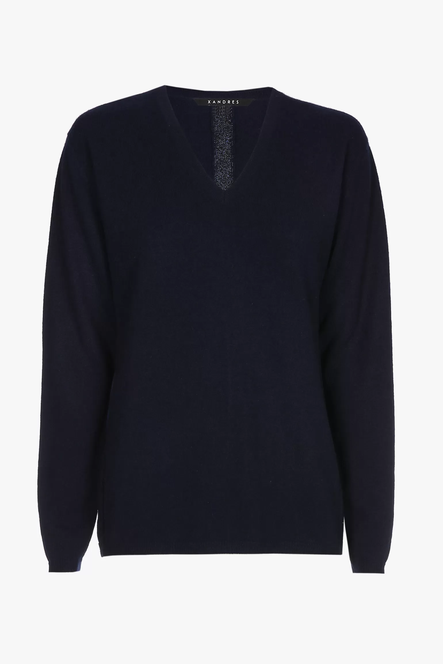 blauwe cashmere trui met V-hals-Xandres Cheap