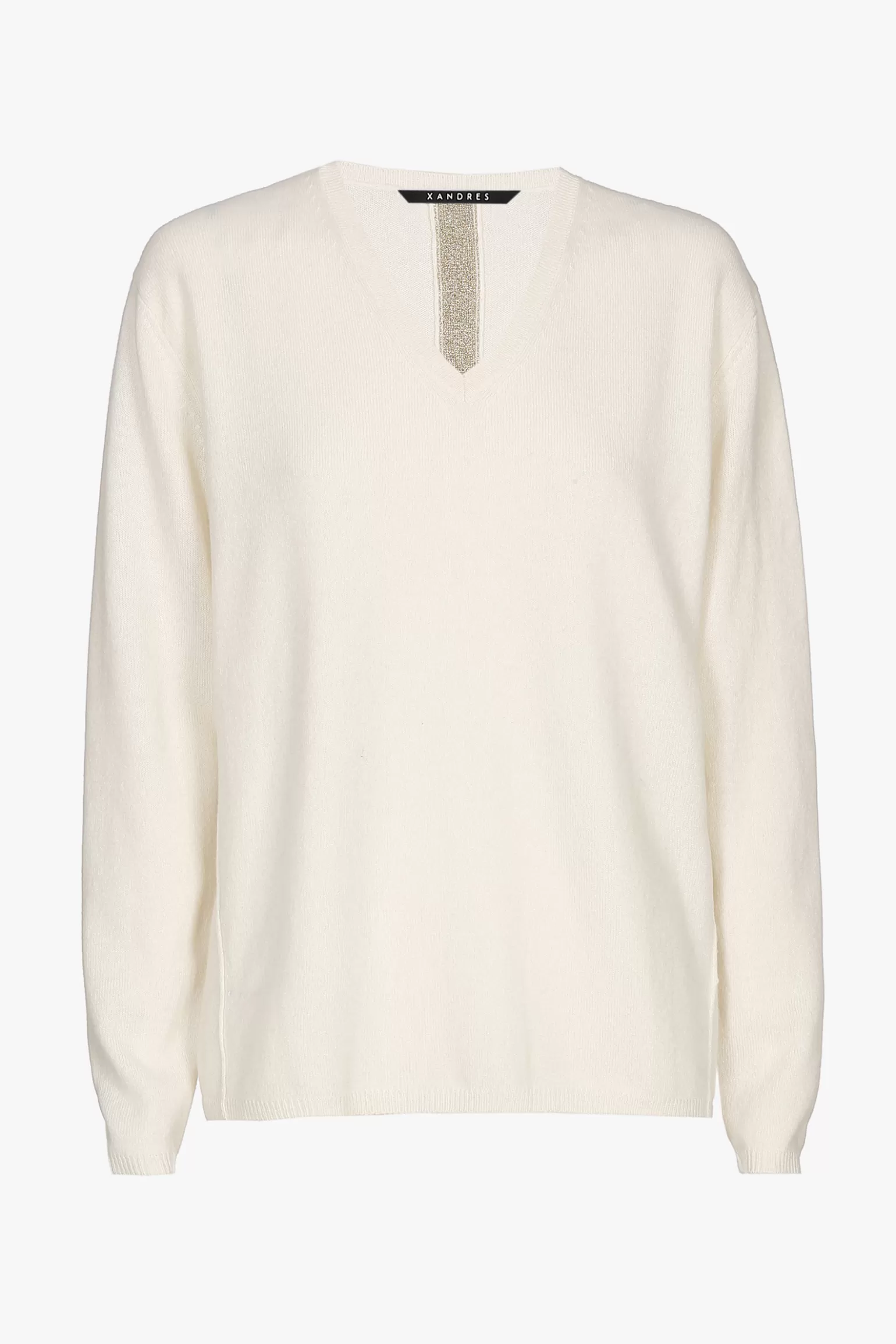 Witte cashmere trui met V-hals-Xandres Discount