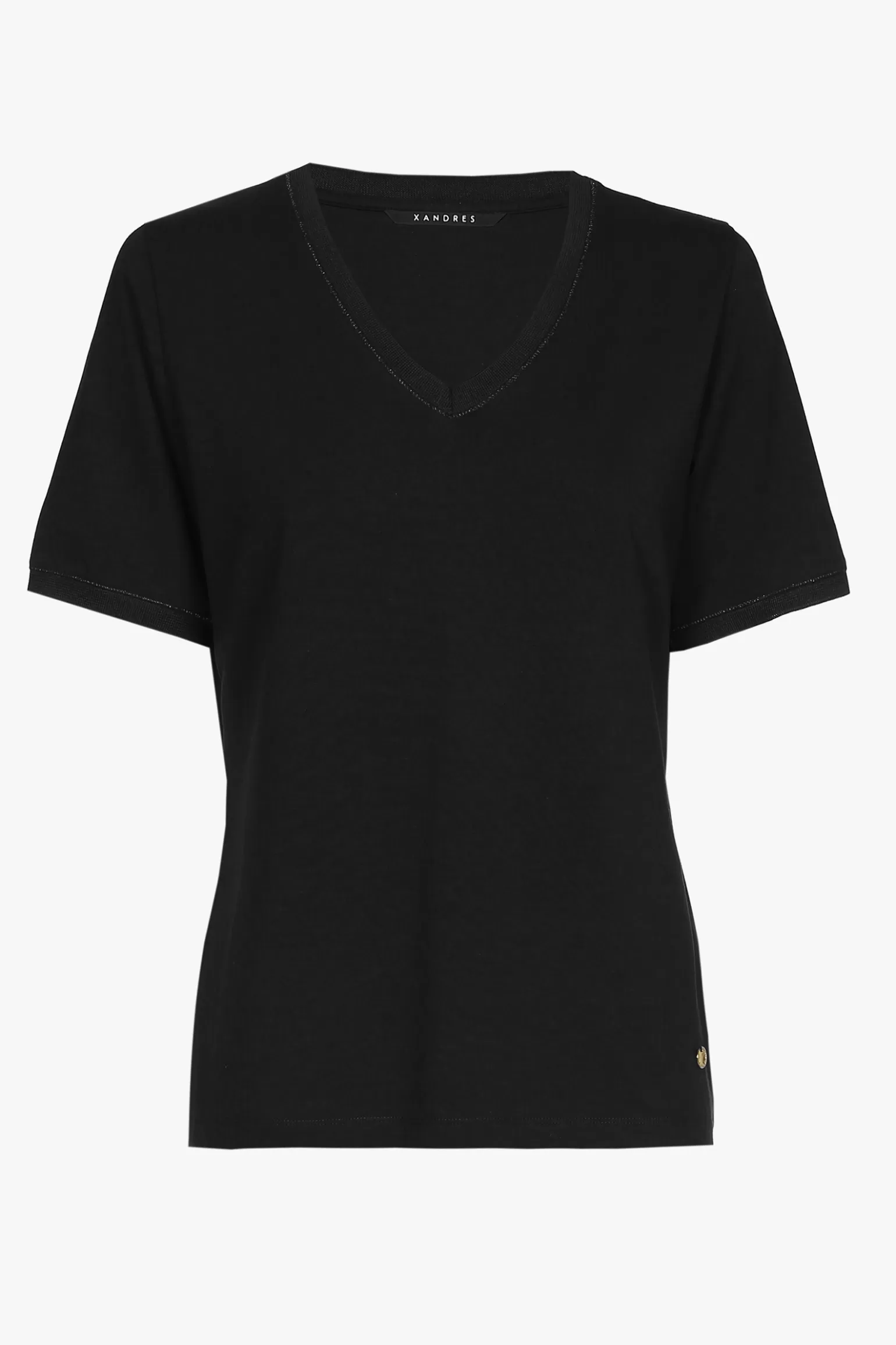 Zwart T-shirt met V-hals en korte mouwen-Xandres Best