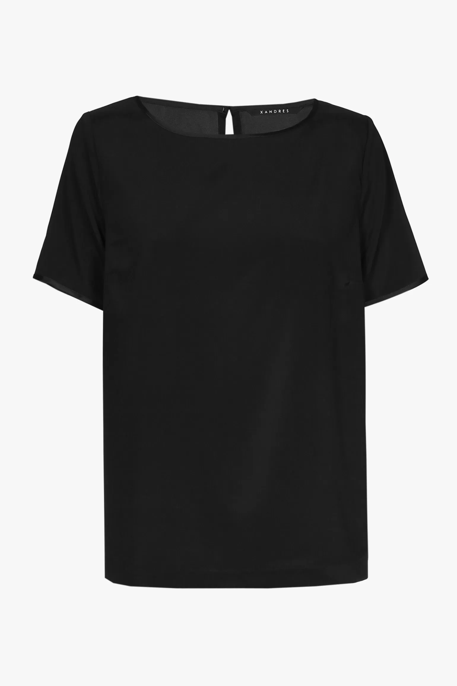 Zwart zijden T-shirt met korte mouwen-Xandres Online
