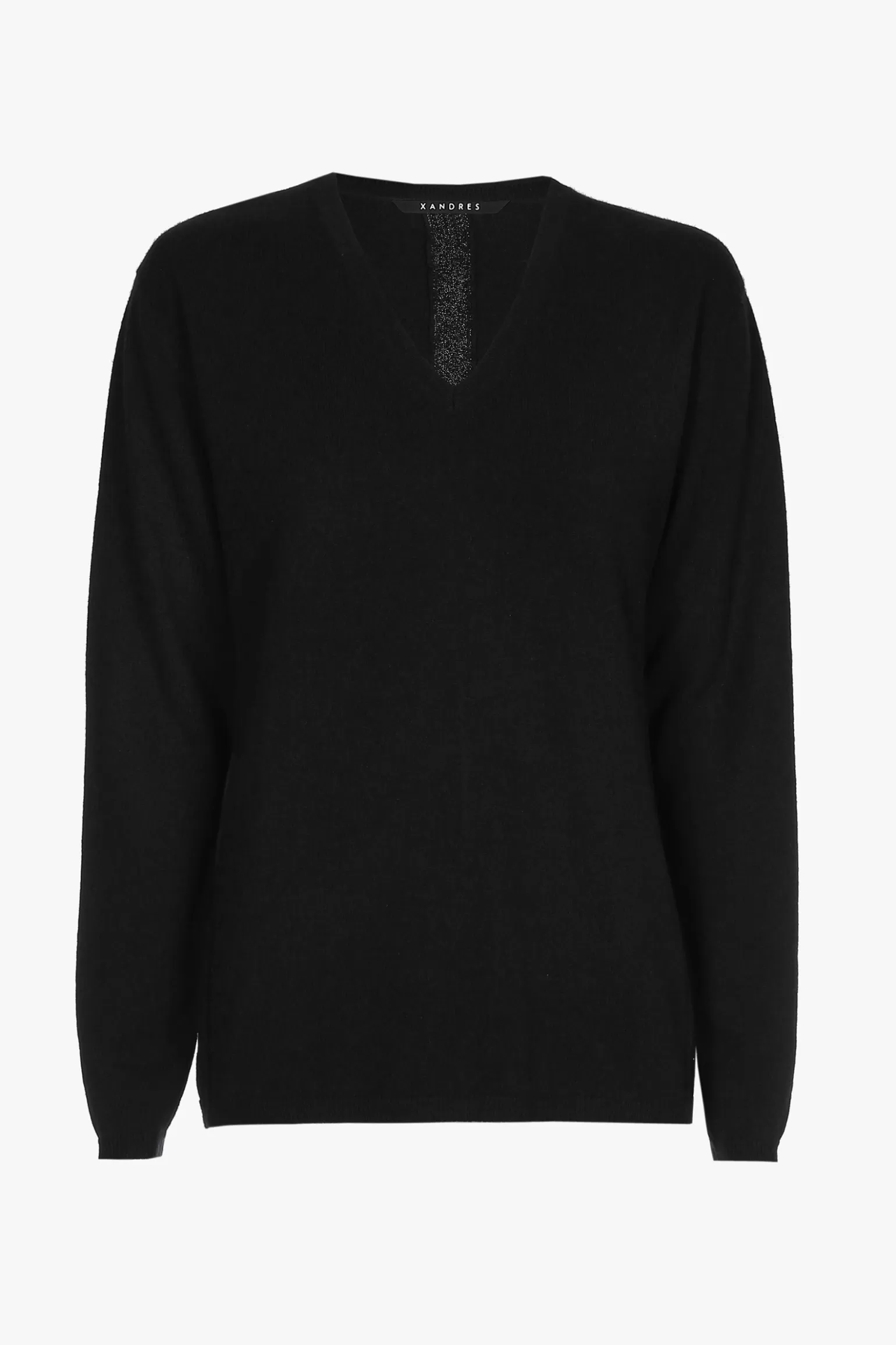 Zwarte cashmere trui met V-hals-Xandres Hot